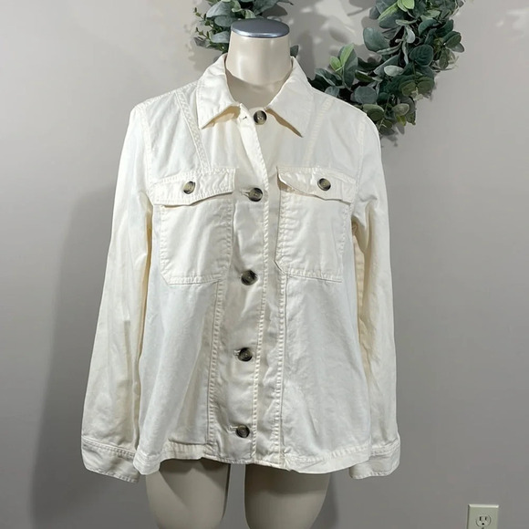 NWT Old Navy Button Front Shirt Jacket Off White S - Picture 1 of 16